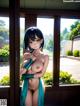 A naked anime girl standing in front of a window.